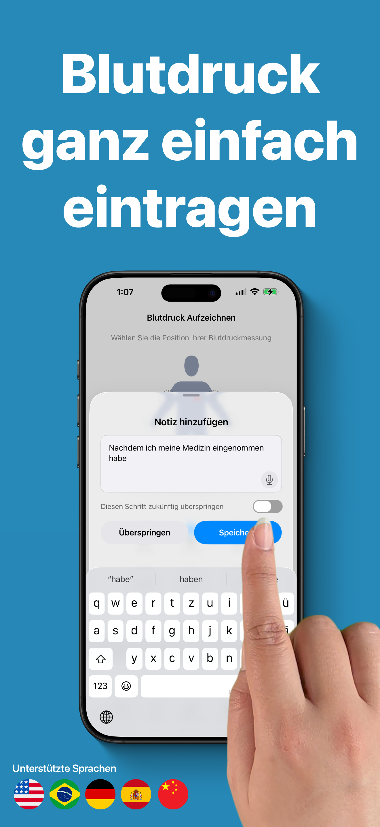 Beat It! App Screenshot 2 – Notizen hinzufügen